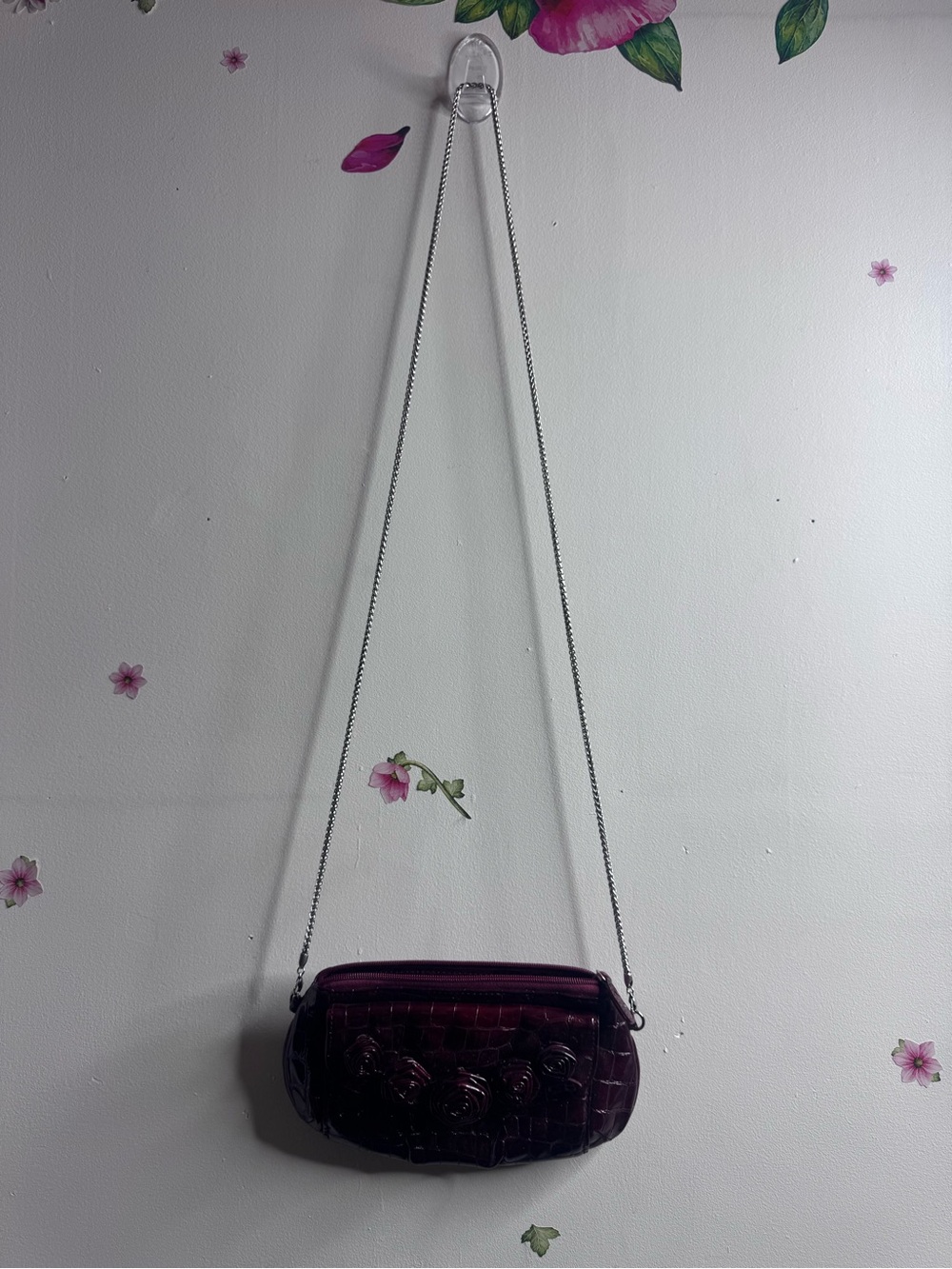 Brighton Burgundy Floral Crossbody Bag with Chain Strap